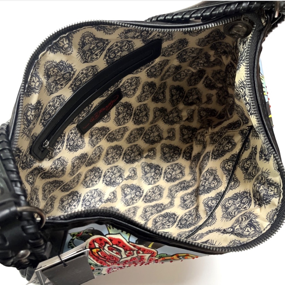 Ed Hardy Multicolor Floral & Horse Hobo Bag with Black Trim - Picture 7 of 8